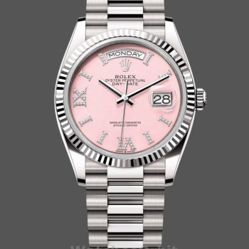Replique Rolex Day-Date 36mm Unisex-128239-Or blanc-Cadran rose opale Luxe