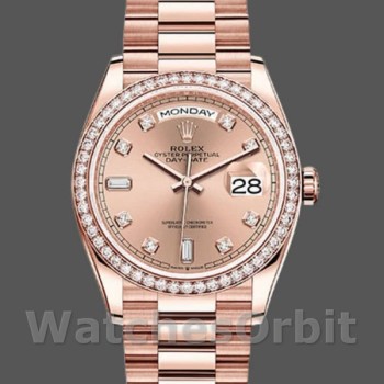 Replique Rolex Day-Date 36mm Unisex-128345RBR-Cadran Rose-Champagne-or Everose Champagne Rose
