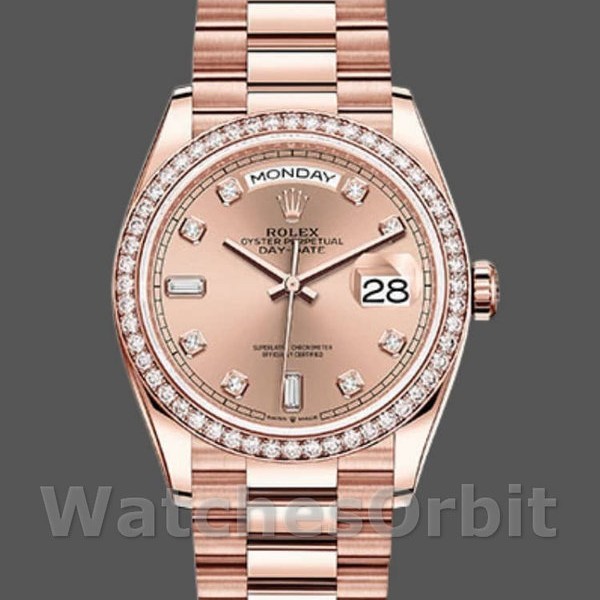 Replique Rolex Day-Date 36mm Unisex-128345RBR-Cadran Rose-Champagne-or Everose Champagne Rose