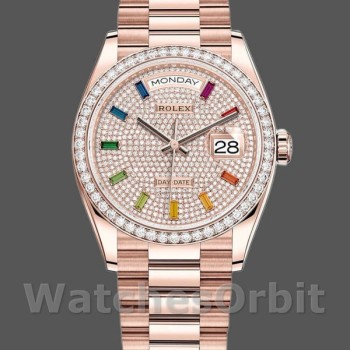 Replique Rolex Day-Date 36mm Unisex-128345RBR-Diamond Paved Dial-Everose Gold Diamond Paved