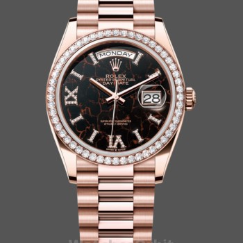 Replique Rolex Day-Date 36mm Unisex-128345RBR-Eisenkiesel Dial-Everose Gold Eisenkiesel pour unisexe