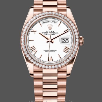 Replique Rolex Day-Date 36mm Unisexe-128345RBR-Cadran blanc-Or blanc Everose pour unisexe