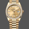 Replique Rolex Day-Date 36mm Unisex-128348RBR-Champagne Cadran Diamant-Or jaune Champagne
