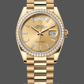Replique Rolex Day-Date 36mm Unisex-128348RBR-Champagne Cadran Index-Or jaune Champagne