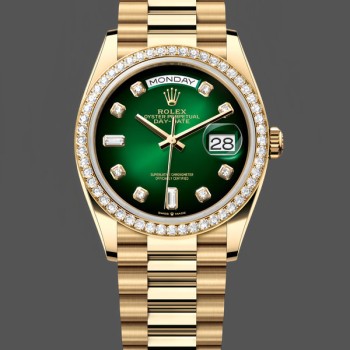 Replique Rolex Day-Date 36mm Unisex-128348RBR-Cadran Vert Ombre Diamant-Or jaune Vert Ombre