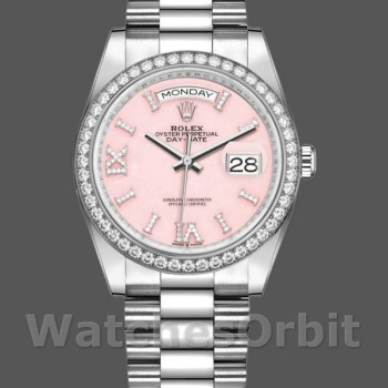 Replique Rolex Day-Date 36mm Unisex-128349RBR-Cadran Opale Rose-Colonne Diamant Rose
