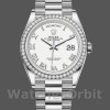Replique Rolex Day-Date 36mm Unisex-128349RBR-White Roman Dial-Diamond Bezel White unisexe