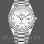 Replique Rolex Day-Date 36mm Unisex-128349RBR-White Roman Dial-Diamond Bezel White unisexe