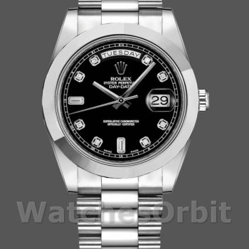 Replique Hommes Rolex Day-Date-218206, 41mm, platine, cadran diamant noir, Hommes Black