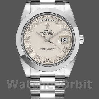 Replique Hommes - Rolex Day-Date-218206, 41mm, platine, cercle concentrique ivoire, cadran chiffres romains, Hommes Ivoire