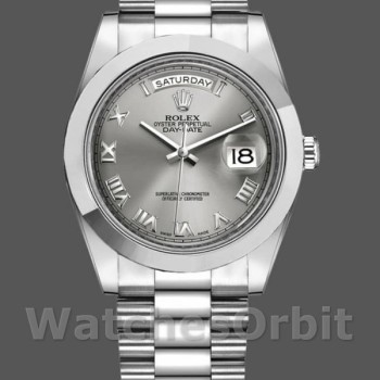 Replique Hommes Rolex Day-Date-218206, 41mm, platine, cadran chiffres romains concentriques gris rhodium, Hommes Gris