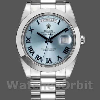 Replique Hommes - Rolex Day-Date-218206, 41mm, cadran bleu glacier, platine, Bleu glacier Hommes