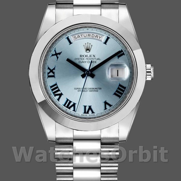 Replique Hommes - Rolex Day-Date-218206, 41mm, cadran bleu glacier, platine, Bleu glacier Hommes