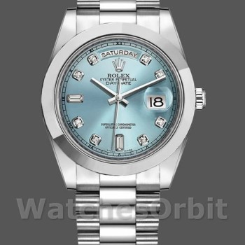 Replique Hommes - Rolex Day-Date-218206, 41mm, platine, cadran bleu glacier avec diamants, Hommes Bleu glacier