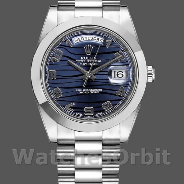 Replique Hommes - Rolex Day-Date-218206, 41mm, platine, cadran bleu motif vagues, Hommes Bleu
