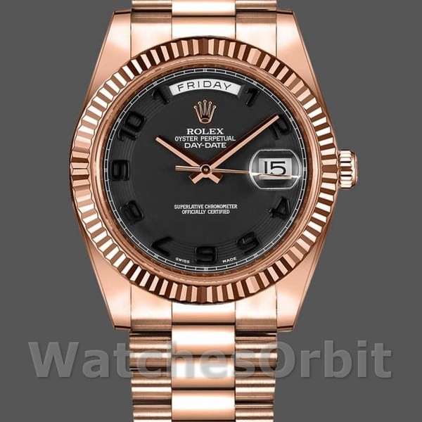 Replique Hommes - Rolex Day-Date-218235, 41mm, or rose, cadran arabe concentrique noir, Noir Hommes