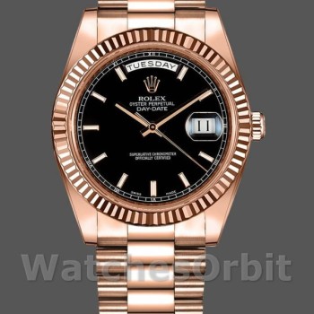 Replique Hommes - Rolex Day-Date-218235, 41mm, or rose, cadran index noir, Noir Hommes