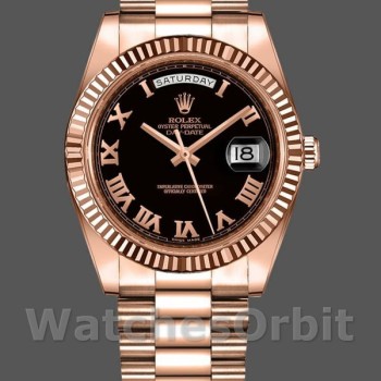 Replique Hommes - Rolex Day-Date-218235, 41mm, or rose, cadran noir à chiffres romains, Noir Hommes
