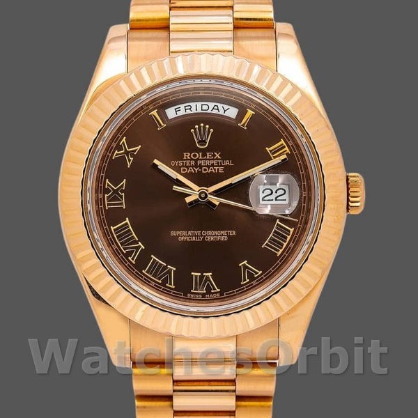 Replique Hommes Rolex Day-Date-218235, 41mm, cadran brun chocolat, or rose, Hommes Brun chocolat