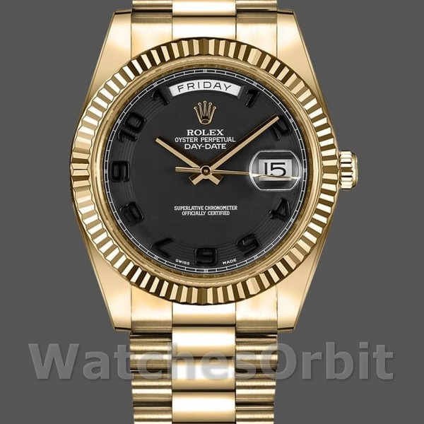 Replique Hommes - Rolex Day-Date-218238, 41mm, or jaune, cadran noir à cercle concentrique, Noir Hommes