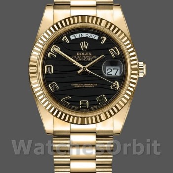 Replique Hommes - Rolex Day-Date-218238, 41mm, or jaune, cadran noir vague, Hommes Noirs