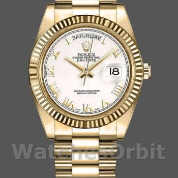 Replique Hommes Rolex Day-Date-218238, 41mm, cadran blanc à chiffres romains, or jaune, Hommes White