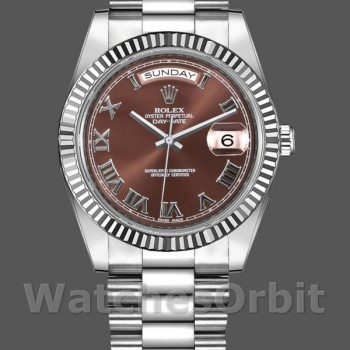 Replique Hommes - Rolex Day-Date-218239, 41mm, or blanc, cadran chiffres romains marron chocolat, Hommes marron chocolat
