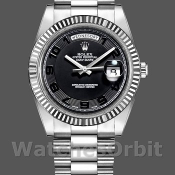 Replique Hommes - Rolex Day-Date-218239, 41mm, or blanc, cadran cercle concentrique, noir pour hommes