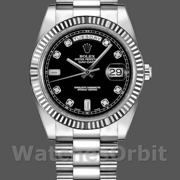 Replique Hommes - Rolex Day-Date-218239, 41mm, or blanc, cadran noir diamanté, Hommes Noirs