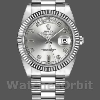 Replique Hommes Rolex Day-Date-218239, 41mm, or blanc, cadran argenté diamanté, Hommes Argent