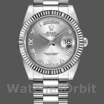 Replique Hommes - Rolex Day-Date-218239, 41mm, or blanc, cadran argenté à chiffres romains, Argenté Hommes