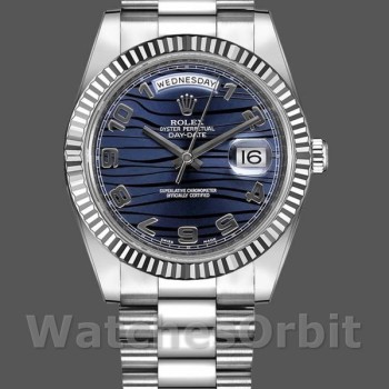 Replique Hommes - Rolex Day-Date-218239, 41mm, or blanc, cadran bleu vague, Bleu Homme