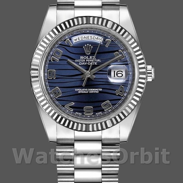Replique Hommes - Rolex Day-Date-218239, 41mm, or blanc, cadran bleu vague, Bleu Homme