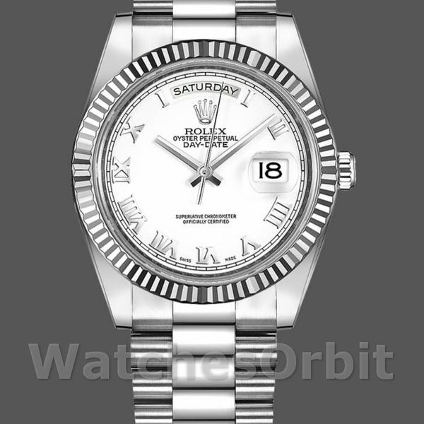 Replique Hommes - Rolex Day-Date-218239, 41mm, or blanc, cadran chiffres romains blancs, Hommes Blancs