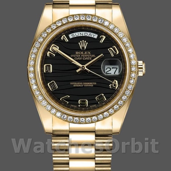 Replique Hommes - Rolex Day-Date-218348, 41mm, cadran noir vague, Hommes Noir