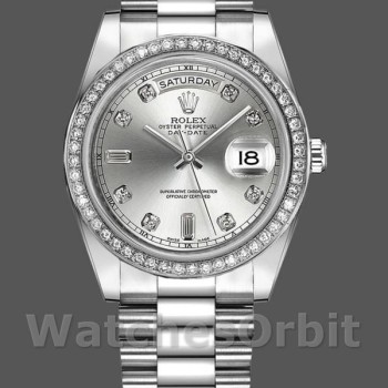 Replique Hommes - Rolex Day-Date-218349, 41mm, cadran argenté avec diamants, Hommes Argenté