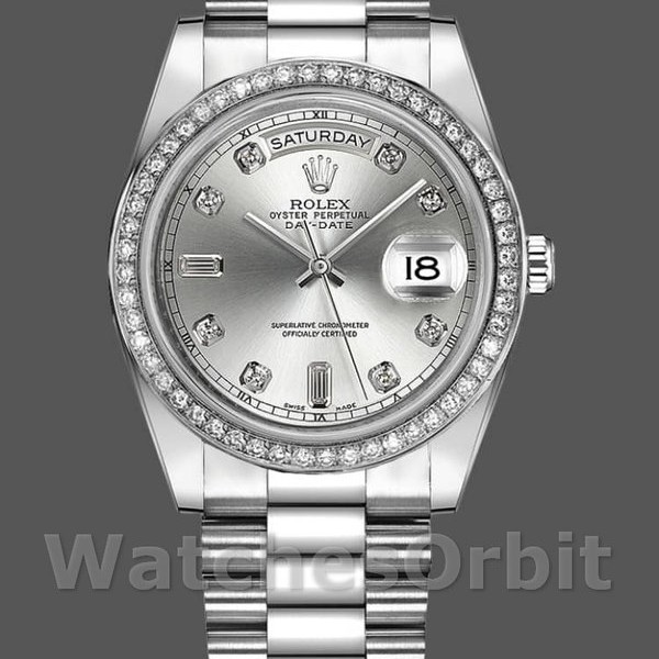 Replique Hommes - Rolex Day-Date-218349, 41mm, cadran argenté avec diamants, Hommes Argenté