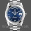 Replique Hommes Rolex Day-Date-228206, 40mm, cadran bleu à chiffres romains, platine, Bleu Homme