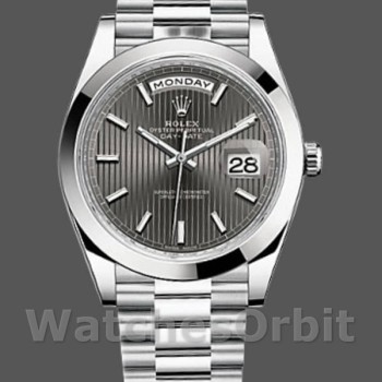 Replique Hommes Rolex Day-Date-228206, 40mm, cadran gris rhodium foncé, platine, Gris Homme
