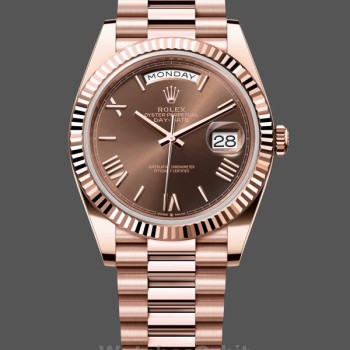 Replique Hommes - Rolex Day-Date-228235, 40mm, cadran brun chocolat, lunette cannelée, Hommes - Brun chocolat