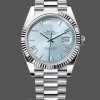 Replique Hommes Rolex Day-Date 40mm Hommes-228236 0012-Cerclage cannelé-Cadran bleu glacier Bleu glacier