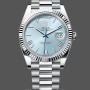 Replique Hommes Rolex Day-Date 40mm Hommes-228236 0012-Cerclage cannelé-Cadran bleu glacier Bleu glacier