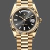 Replique Hommes Rolex Day-Date-228238, 40mm, cadran diamant noir, lunette cannelée, Noir Hommes