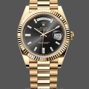 Replique Hommes Rolex Day-Date-228238, 40mm, cadran diamant noir, lunette cannelée, Noir Hommes