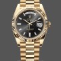Replique Hommes Rolex Day-Date-228238, 40mm, cadran diamant noir, lunette cannelée, Noir Hommes
