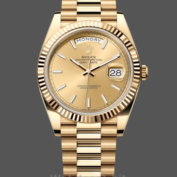 Replique Hommes Rolex Day-Date-228238, 40mm, Champagne Cadran diamanté, Lunette cannelée, Hommes Champagne