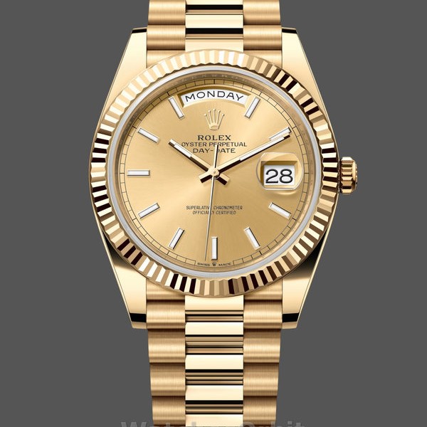 Replique Hommes Rolex Day-Date-228238, 40mm, Champagne Cadran diamanté, Lunette cannelée, Hommes Champagne
