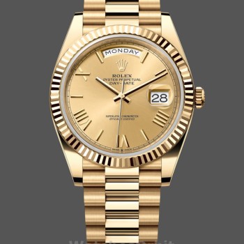 Replique Hommes - Rolex Day-Date-228238, 40mm, Champagne Cadran romain, Lunette cannelée, Hommes Champagne