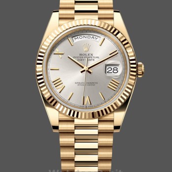 Replique Hommes - Rolex Day-Date-228238, 40mm, cadran romain argenté, lunette cannelée, Argenté Hommes