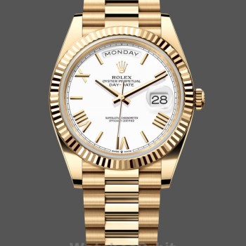 Replique Hommes - Rolex Day-Date-228238, 40mm, cadran romain blanc, lunette cannelée, Hommes Blanc